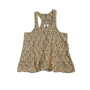 Solitaire Womens Crochet Tank Size Medium Cotton Lace Overlay Blouse Cream